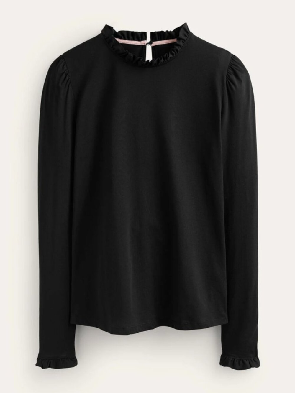Boden Supersoft Frill Detail Top Long Sleeve Slim Fit Cotton Modal